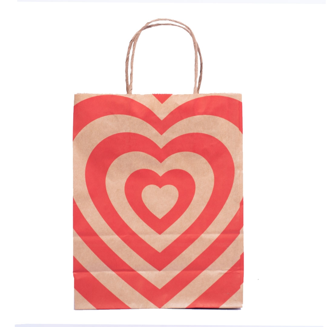 Kit 10 Sacolas de Presente Premium Estampa Coração Tamanho P 26x20cm - Vinco