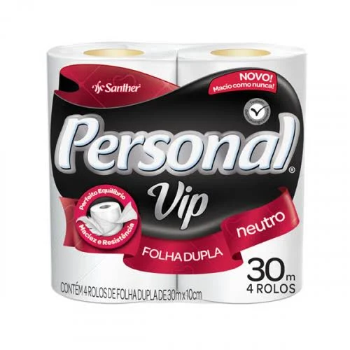 Papel Higiênico Personal Vip Folha Dupla 4 Rolos - 100% Celulose com Extratos de Algodão e Argan